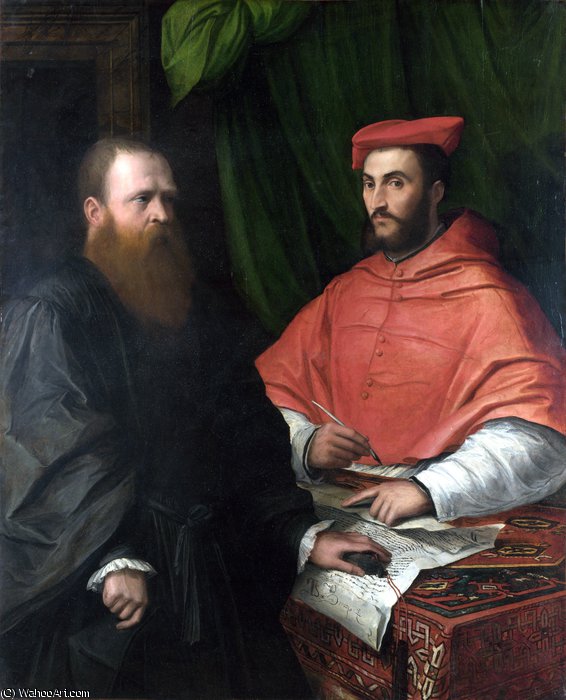 Wikioo.org - The Encyclopedia of Fine Arts - Painting, Artwork by Girolamo Da Carpi - Cardinal Ippolito de' Medici and Monsignor Mario Bracci