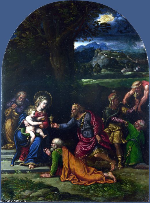 Wikioo.org - The Encyclopedia of Fine Arts - Painting, Artwork by Girolamo Da Carpi - The Adoration of the Kings
