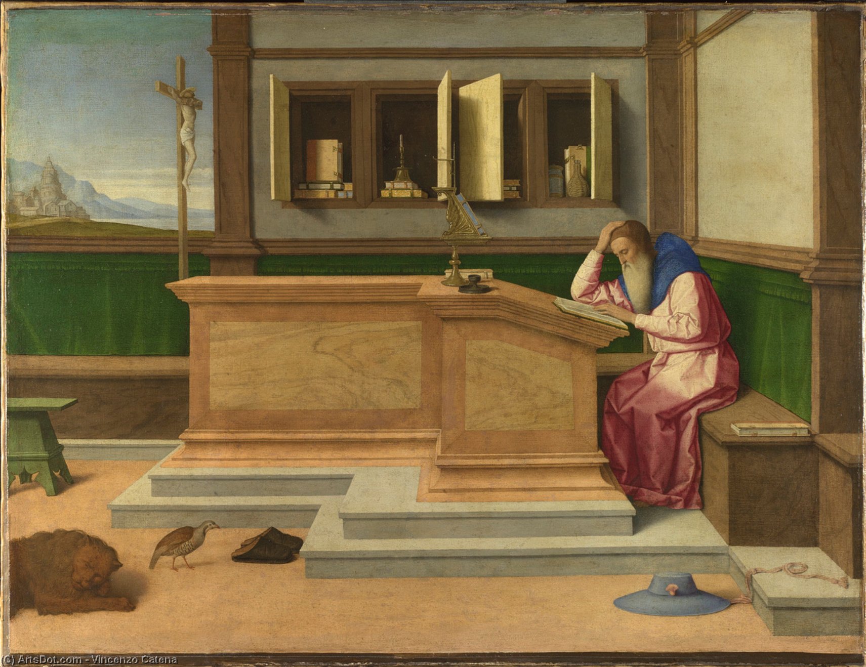 Wikioo.org - The Encyclopedia of Fine Arts - Painting, Artwork by Vincenzo Catena - Saint Jerome in his Study