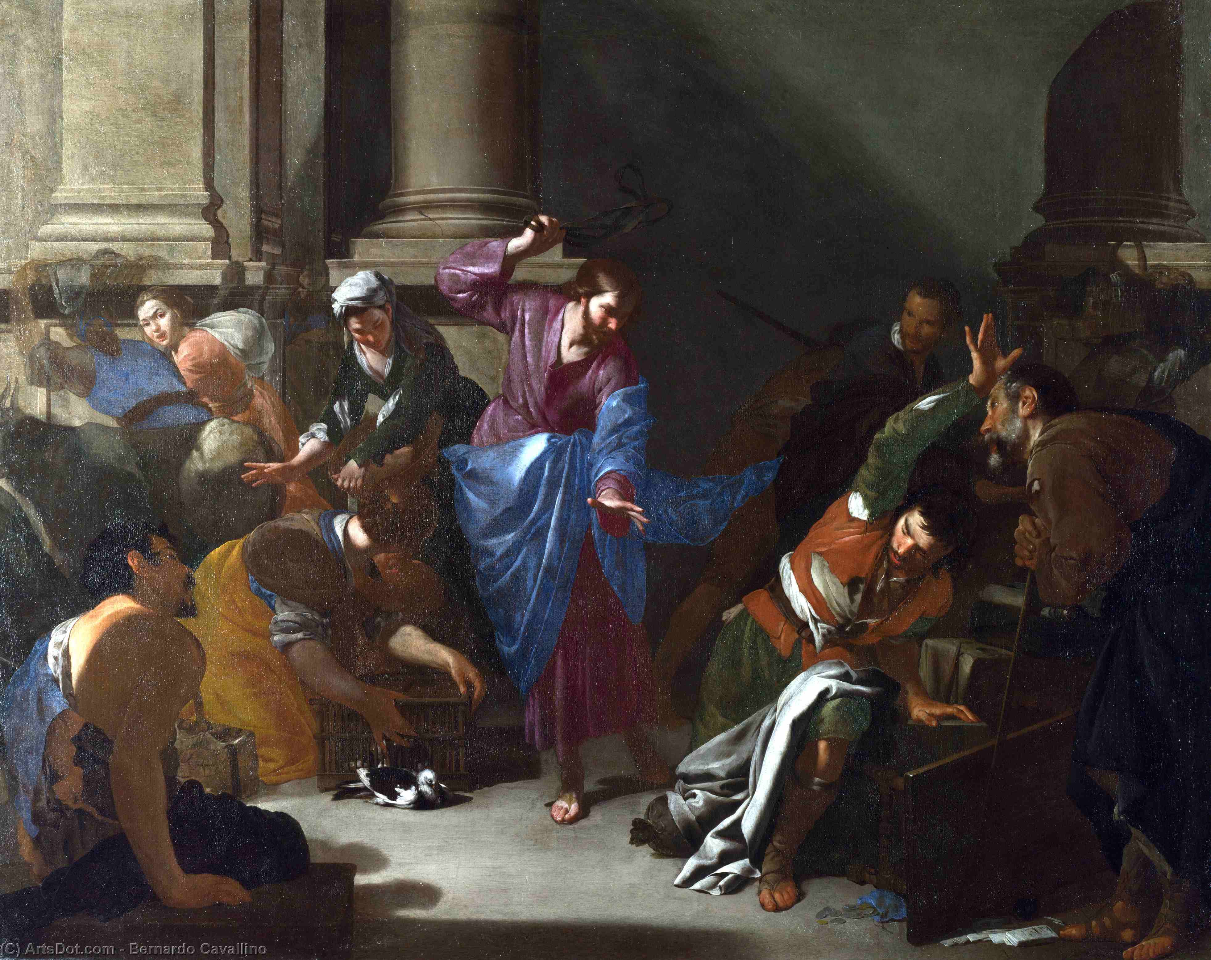 Wikioo.org - The Encyclopedia of Fine Arts - Painting, Artwork by Bernardo Cavallino - Christ driving the Traders from the Temple
