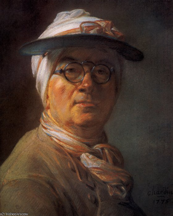 WikiOO.org - Encyclopedia of Fine Arts - Schilderen, Artwork Jean-Baptiste Simeon Chardin - Self-Portrait with Eyeshade