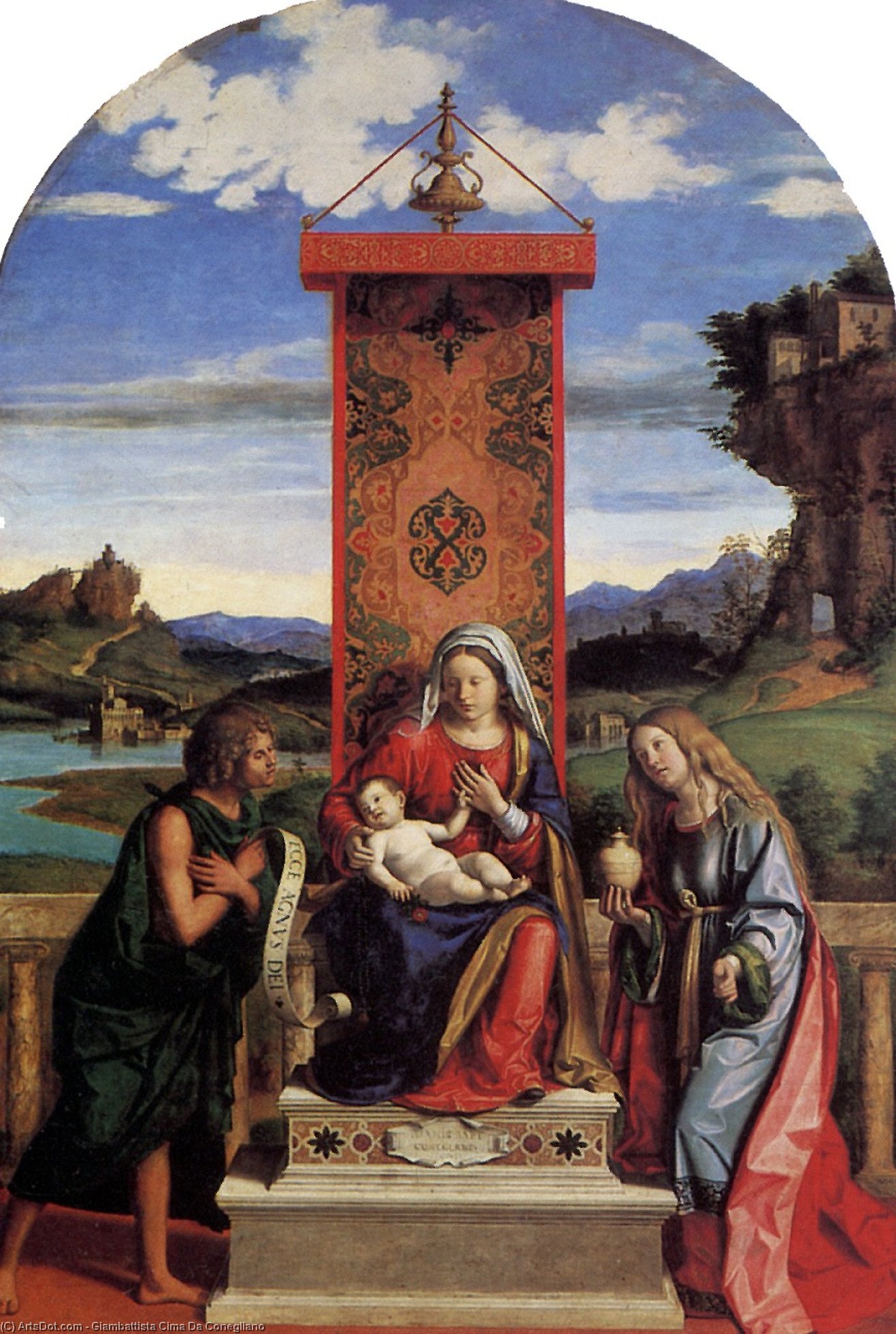 Wikioo.org - The Encyclopedia of Fine Arts - Painting, Artwork by Giovanni Battista Cima Da Conegliano - Madonna and Child with St John the Baptist and Mary Magdalen