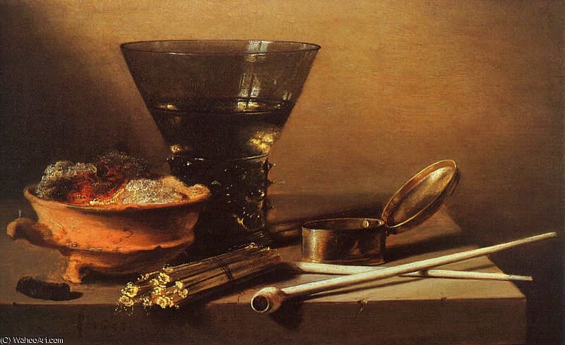 Wikioo.org - The Encyclopedia of Fine Arts - Painting, Artwork by Pieter Claesz - Still Life with Wine and Smoking Implements