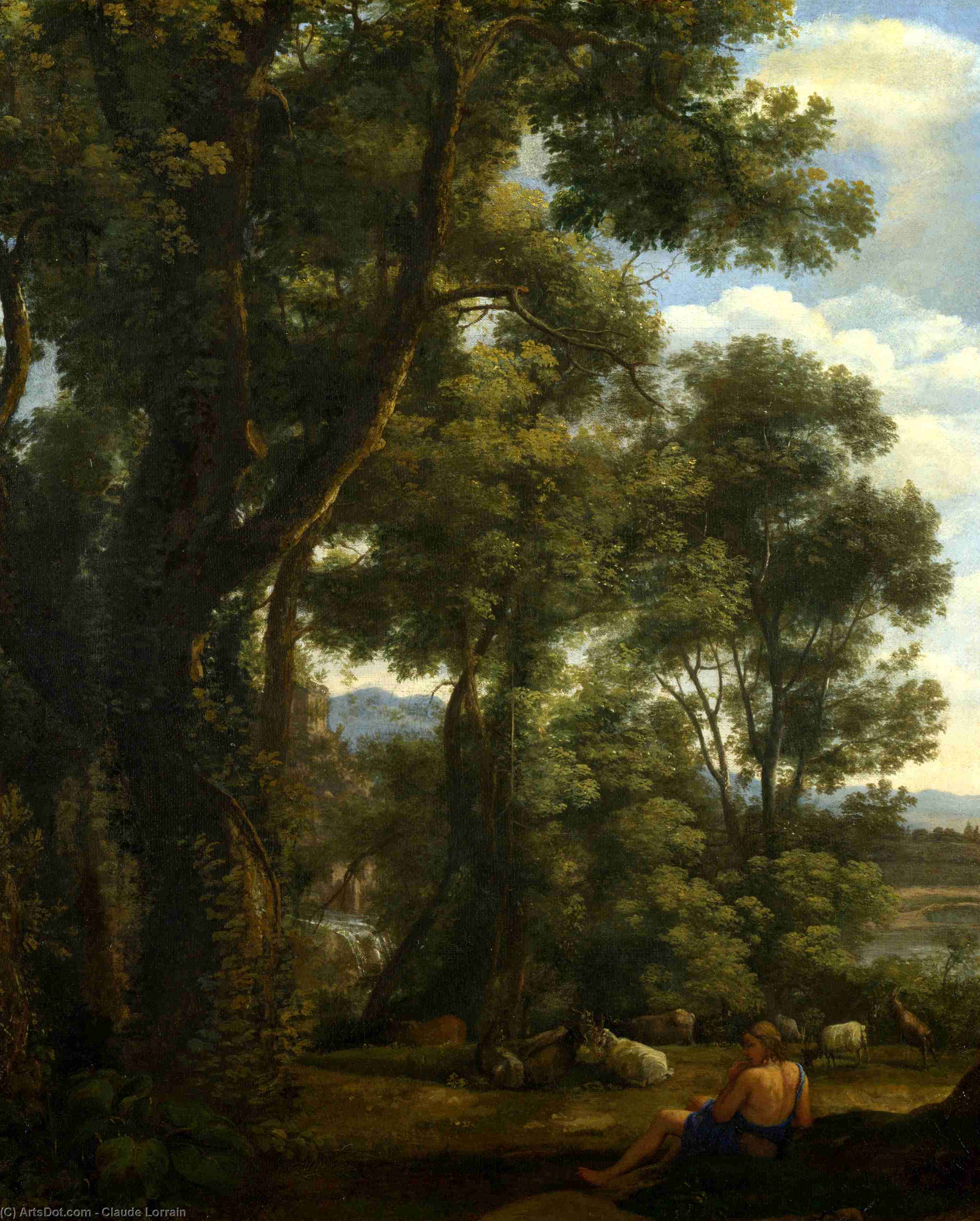 Wikioo.org - The Encyclopedia of Fine Arts - Painting, Artwork by Claude Lorrain (Claude Gellée) - Landscape with a Goatherd and Goats