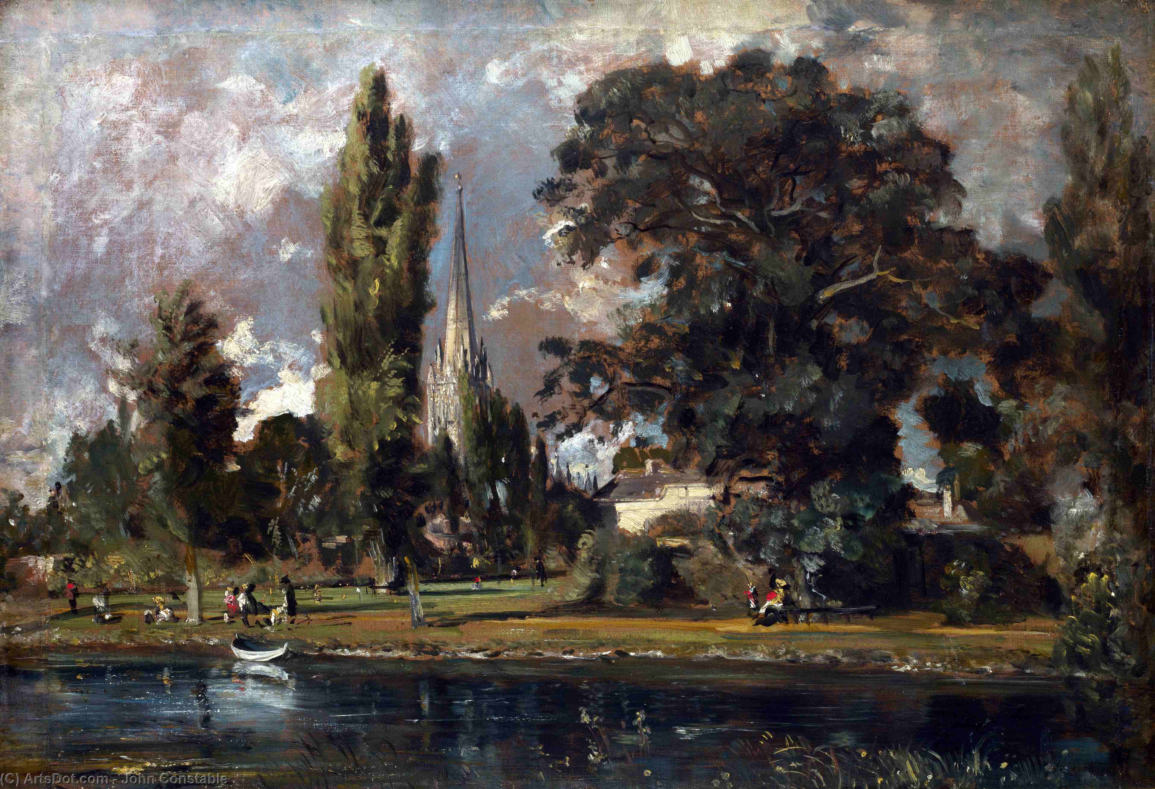 WikiOO.org - Encyclopedia of Fine Arts - Lukisan, Artwork John Constable - Salisbury Cathedral and Leadenhall from the River Avon