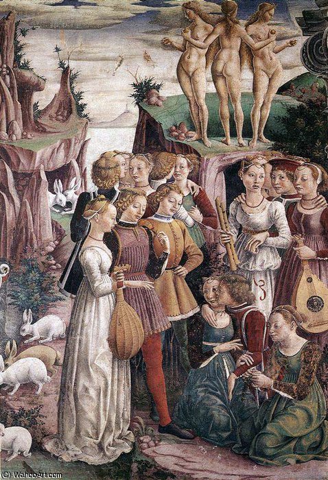 Wikioo.org – La Enciclopedia de las Bellas Artes - Pintura, Obras de arte de Francesco Del Cossa - Schifanoia - abril y mayo - Triunfo de Venus (vista derecha)