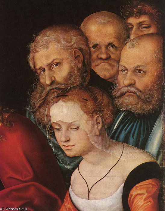 WikiOO.org - Encyclopedia of Fine Arts - Festés, Grafika Lucas Cranach The Elder - Christ and the Adulteress (detail)