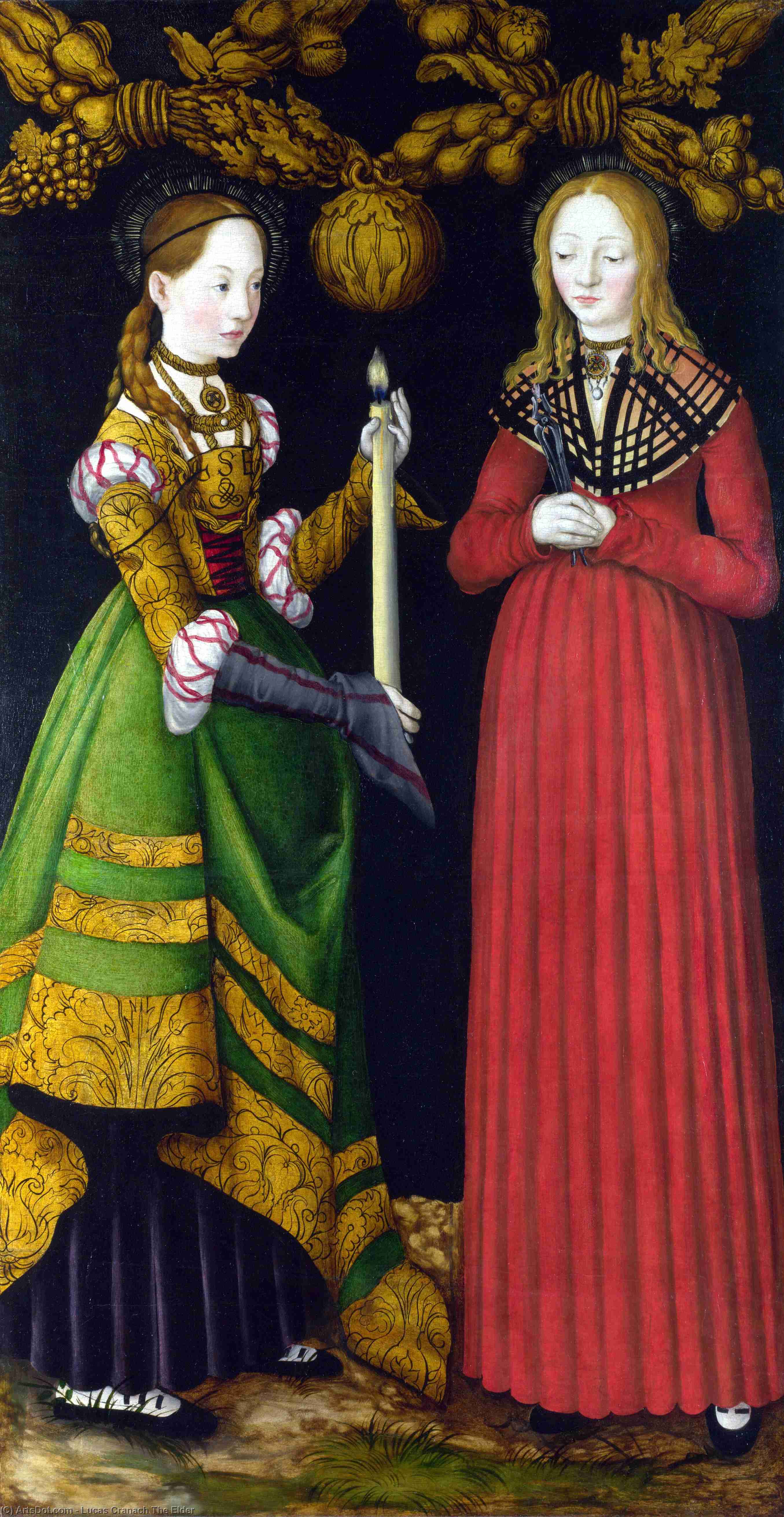 Wikioo.org - The Encyclopedia of Fine Arts - Painting, Artwork by Lucas Cranach The Elder - Saints Genevieve and Apollonia