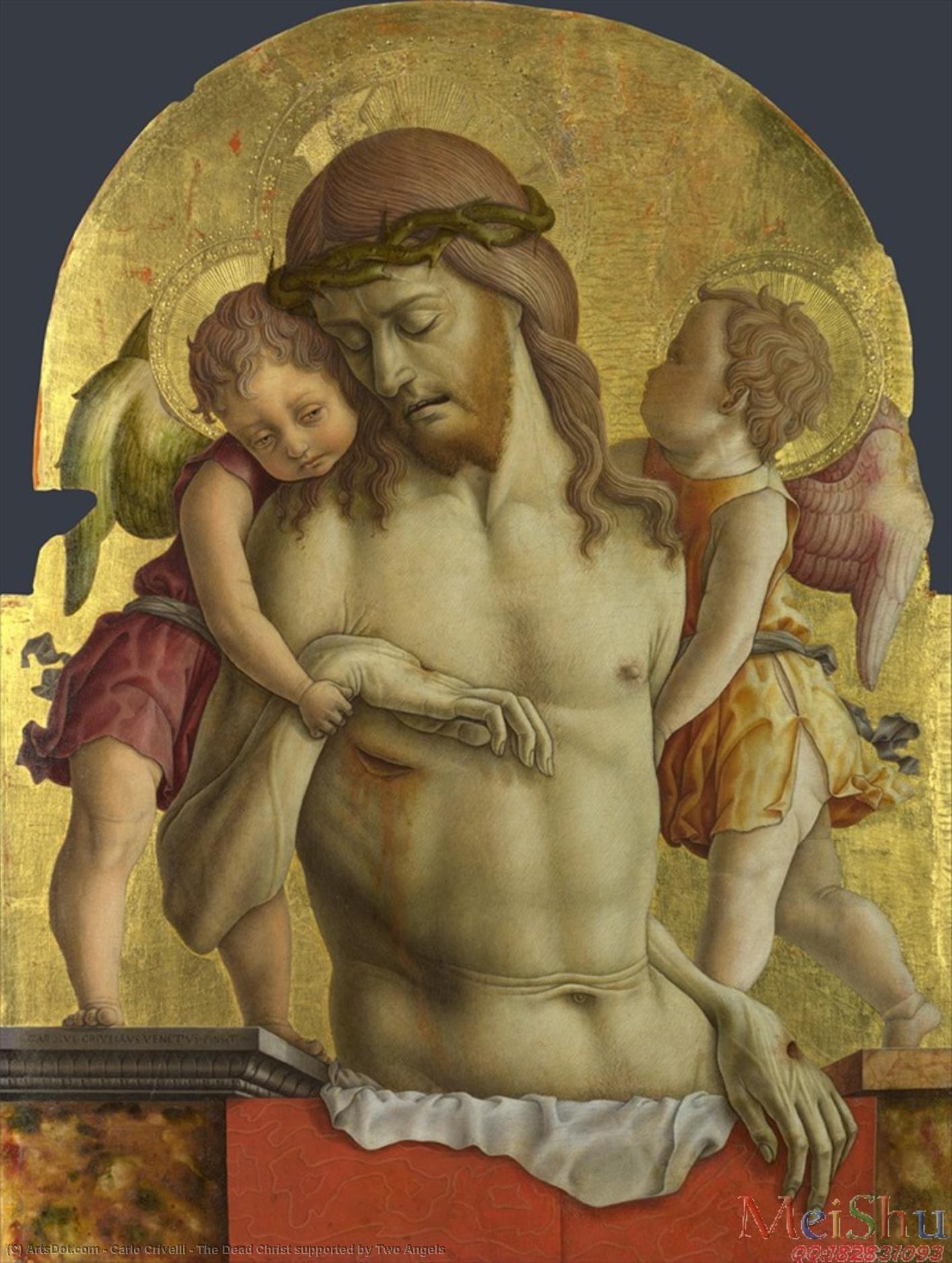 Wikioo.org - The Encyclopedia of Fine Arts - Painting, Artwork by Carlo Crivelli - The Dead Christ supported by Two Angels