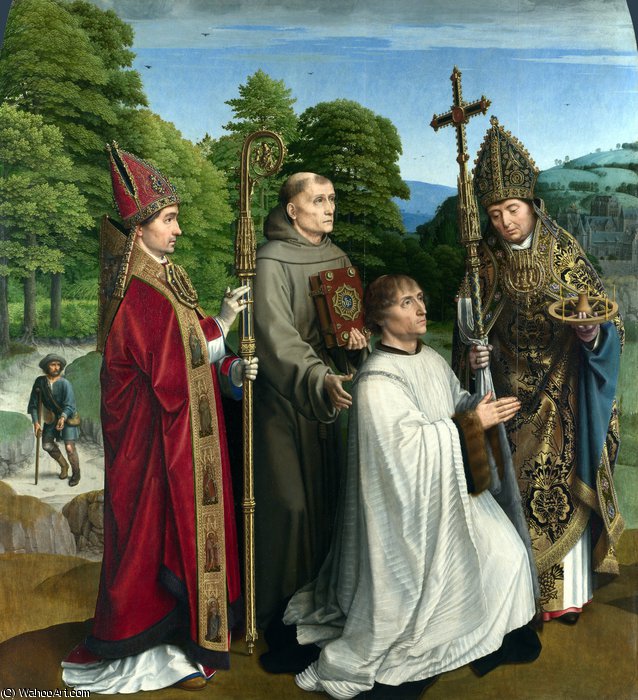 Wikioo.org - The Encyclopedia of Fine Arts - Painting, Artwork by Gerard David - Canon Bernardijn Salviati and Three Saints