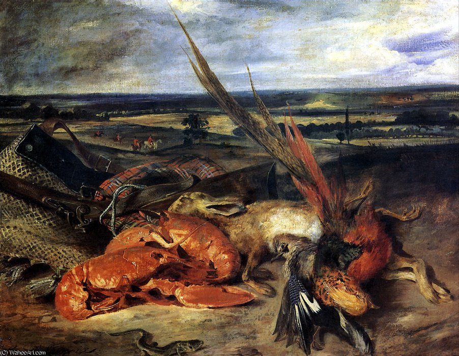 Wikoo.org - موسوعة الفنون الجميلة - اللوحة، العمل الفني Eugène Delacroix - Still Life with Lobsters