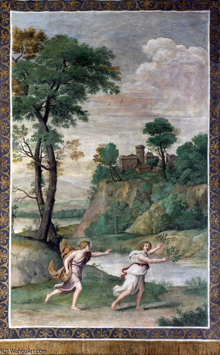 Wikioo.org – La Enciclopedia de las Bellas Artes - Pintura, Obras de arte de Domenichino (Domenico Zampieri) - Apolo persiguiendo Daphne