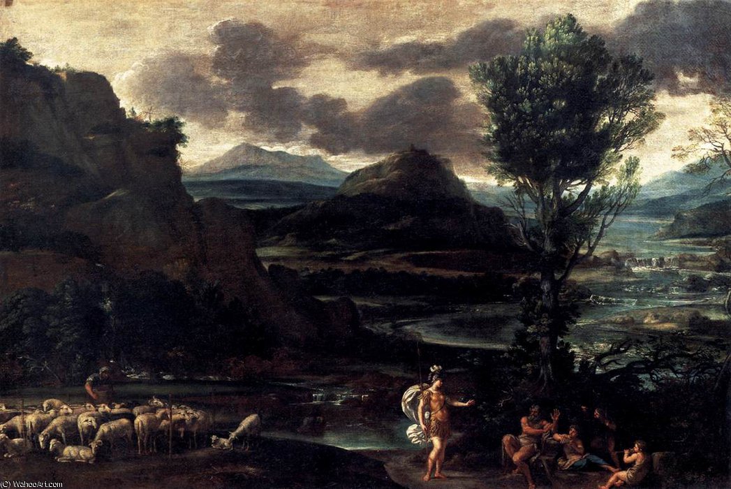 WikiOO.org - Güzel Sanatlar Ansiklopedisi - Resim, Resimler Domenichino (Domenico Zampieri) - Landscape with Erminia and the Shepherds