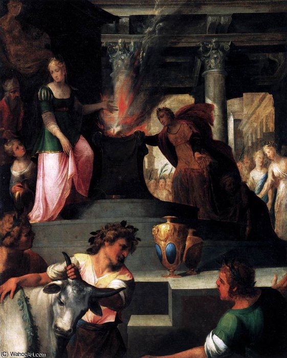 Wikioo.org – La Enciclopedia de las Bellas Artes - Pintura, Obras de arte de Toussaint Dubreuil - Hyante y Climene ofrecer un sacrificio a Venus