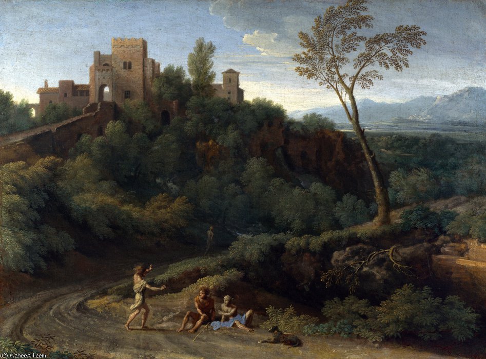 Wikioo.org - The Encyclopedia of Fine Arts - Painting, Artwork by Gaspard Dughet - Imaginary Landscape with Buildings in Tivoli