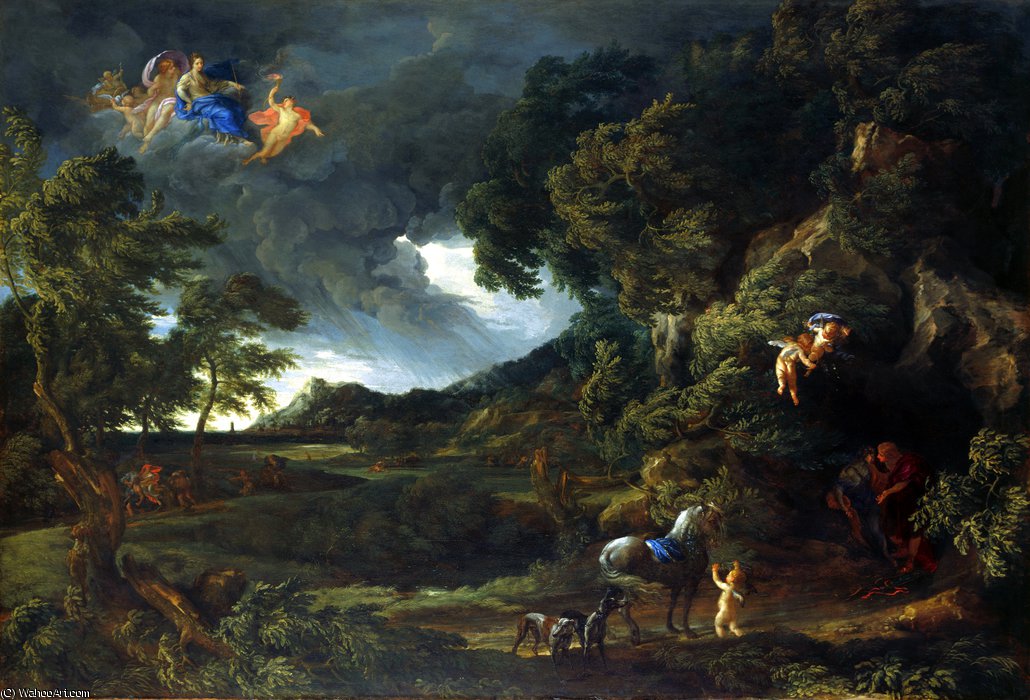 Wikioo.org – L'Encyclopédie des Beaux Arts - Peinture, Oeuvre de Gaspard Dughet - Paysage avec l Union de Didon et Enée