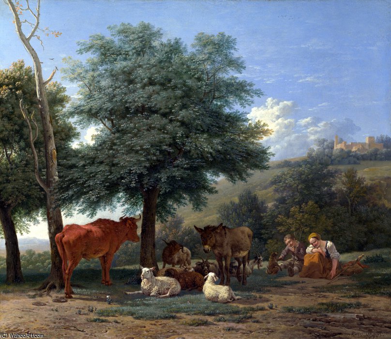 Wikioo.org - The Encyclopedia of Fine Arts - Painting, Artwork by Karel Dujardin - Farm Animals with a Boy and Herdswoman