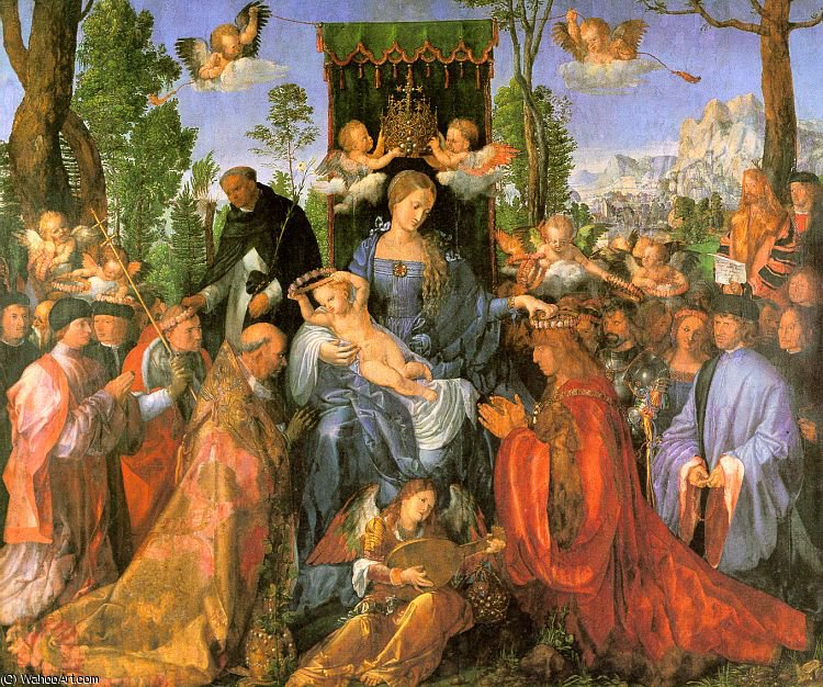 WikiOO.org - Enciclopédia das Belas Artes - Pintura, Arte por Albrecht Durer - Altarpiece of the Rose Garlands