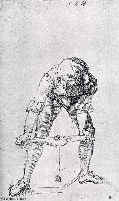 Wikioo.org - สารานุกรมวิจิตรศิลป์ - จิตรกรรม Albrecht Durer - Young Man Leaning Forward and Working With a Large Drill