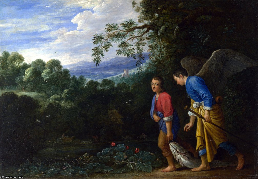 Wikioo.org – La Enciclopedia de las Bellas Artes - Pintura, Obras de arte de Adam Elsheimer - Tobías y el Arcángel Rafael