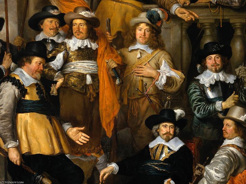 Wikioo.org - The Encyclopedia of Fine Arts - Painting, Artwork by Govert Teunisz Flinck - The Company of Captain Albert Bas and Lieutenant Lucas Conijn (detail)