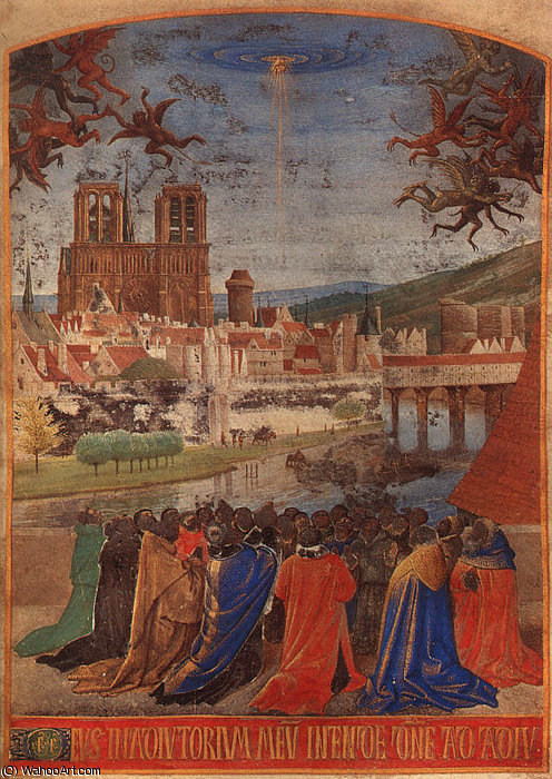 Wikioo.org - The Encyclopedia of Fine Arts - Painting, Artwork by Jean Fouquet - Descent of the Holy Ghost upon the Faithful