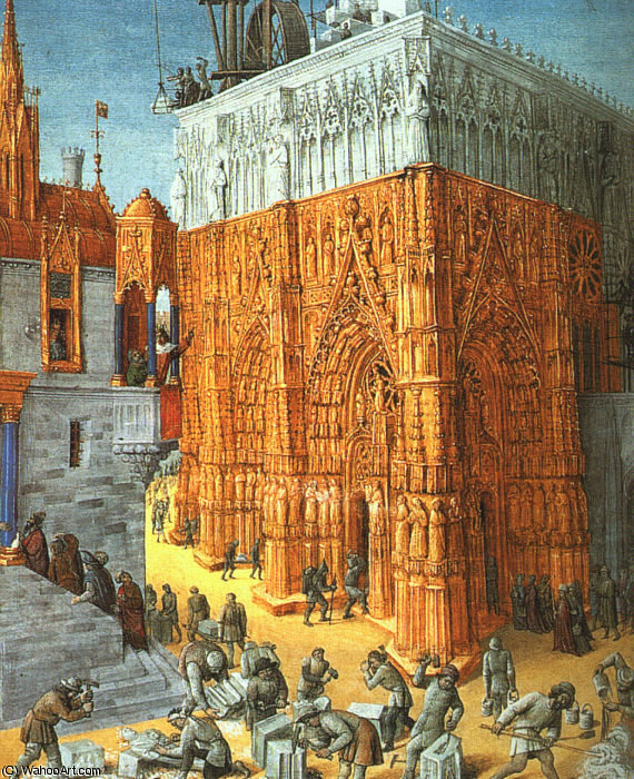 WikiOO.org - Encyclopedia of Fine Arts - Maleri, Artwork Jean Fouquet - The Building of a Cathedral