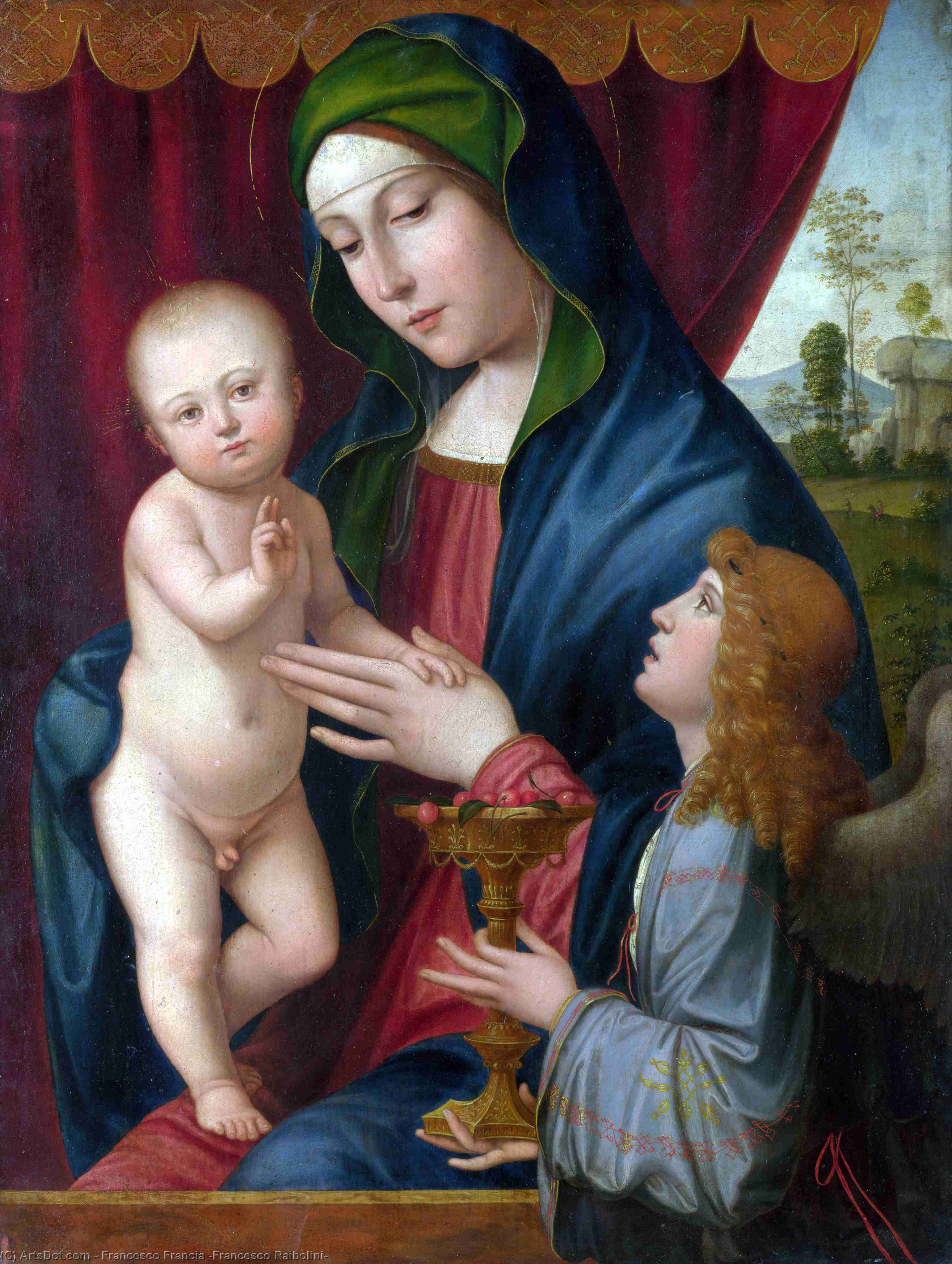 Wikioo.org - The Encyclopedia of Fine Arts - Painting, Artwork by Francesco Francia (Francesco Raibolini) - The Virgin and Child with an Angel