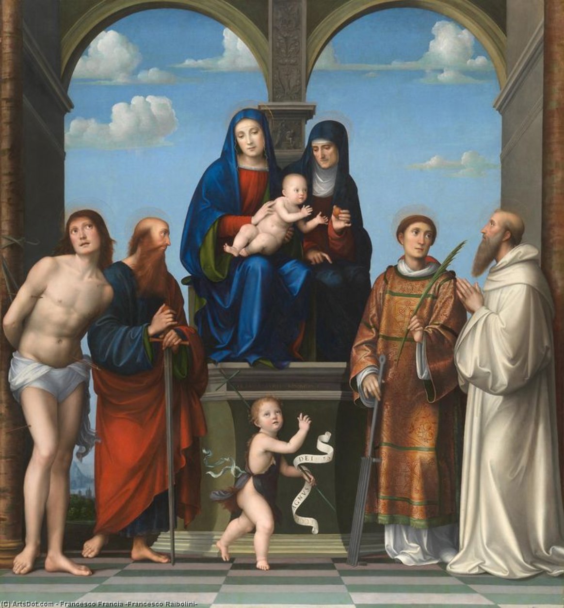 Wikioo.org - The Encyclopedia of Fine Arts - Painting, Artwork by Francesco Francia (Francesco Raibolini) - The Virgin and Child with Saint Anne and Other Saints