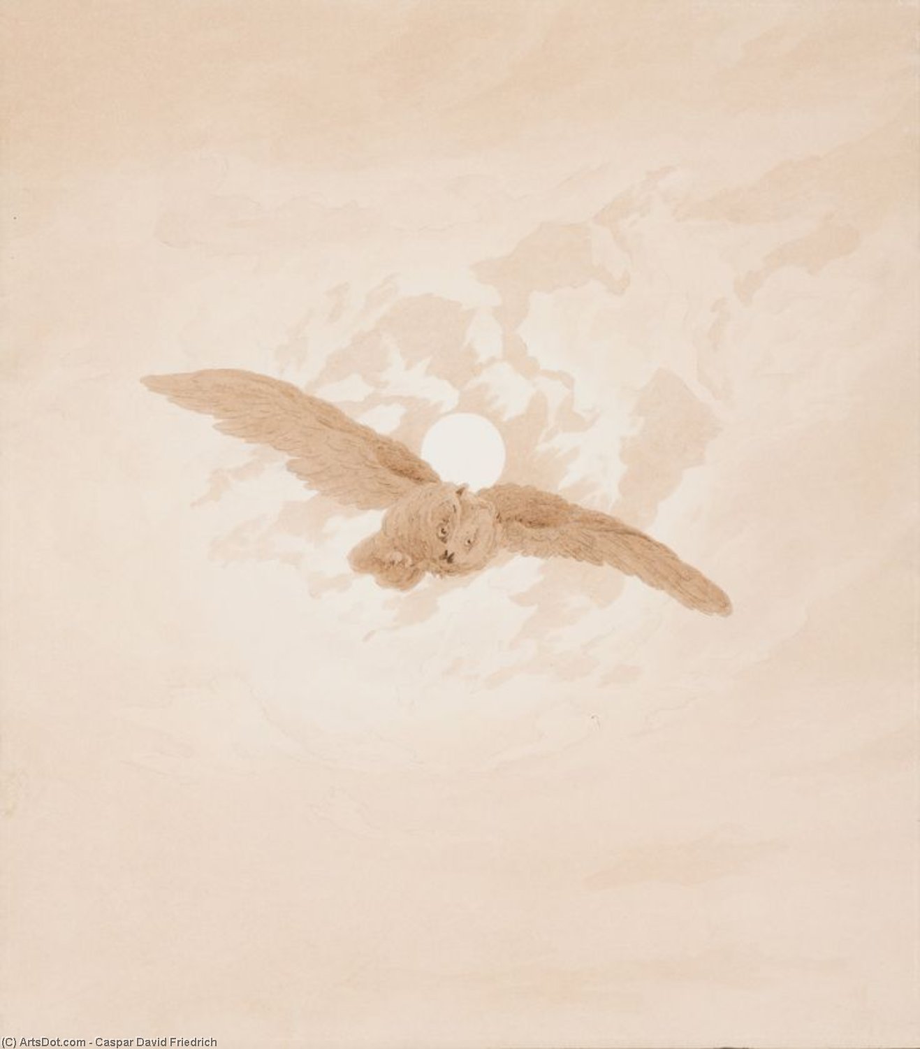 WikiOO.org - Εγκυκλοπαίδεια Καλών Τεχνών - Ζωγραφική, έργα τέχνης Caspar David Friedrich - Owl Flying against a Moonlit Sky