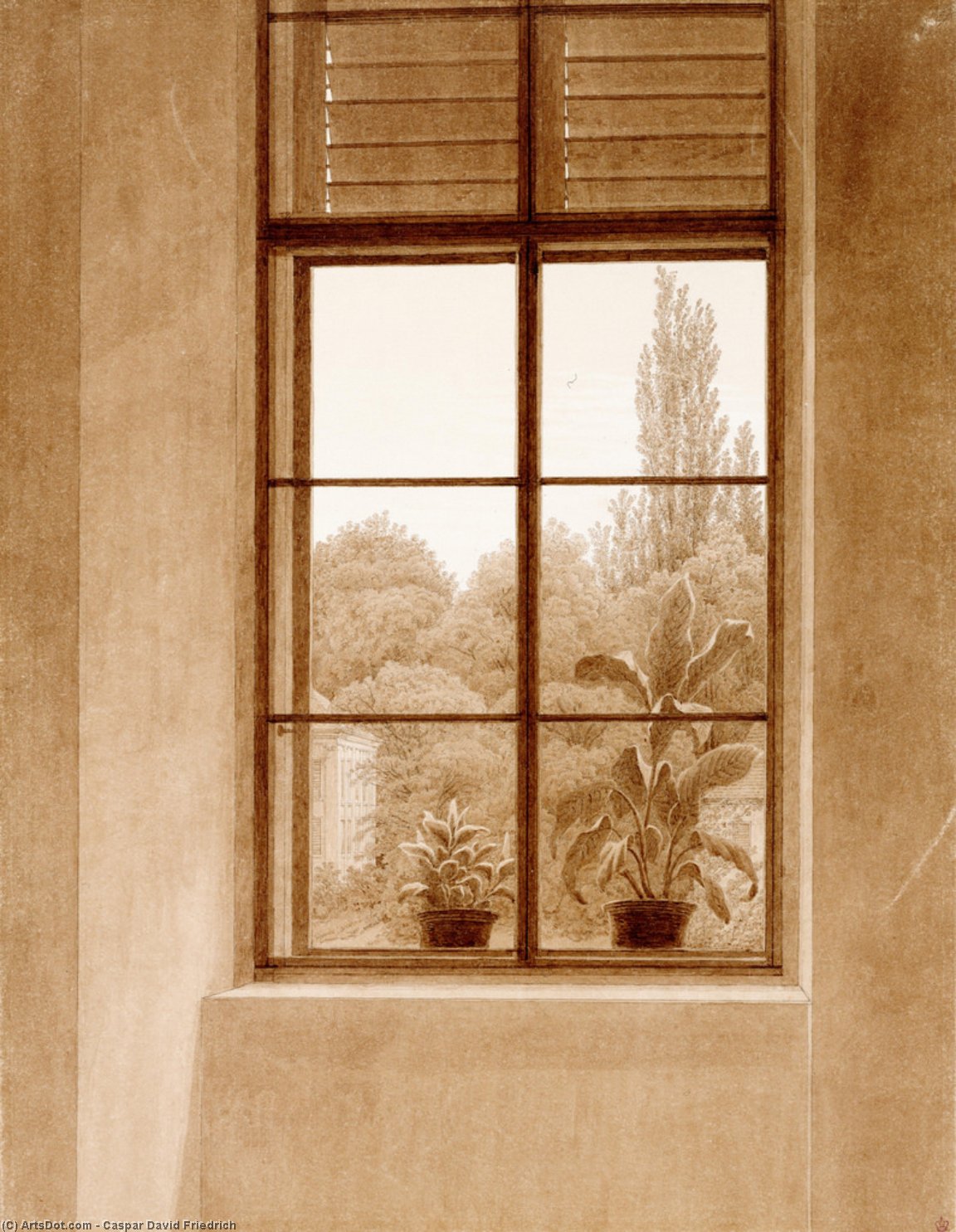 Wikioo.org - The Encyclopedia of Fine Arts - Painting, Artwork by Caspar David Friedrich - Window Looking over the Park