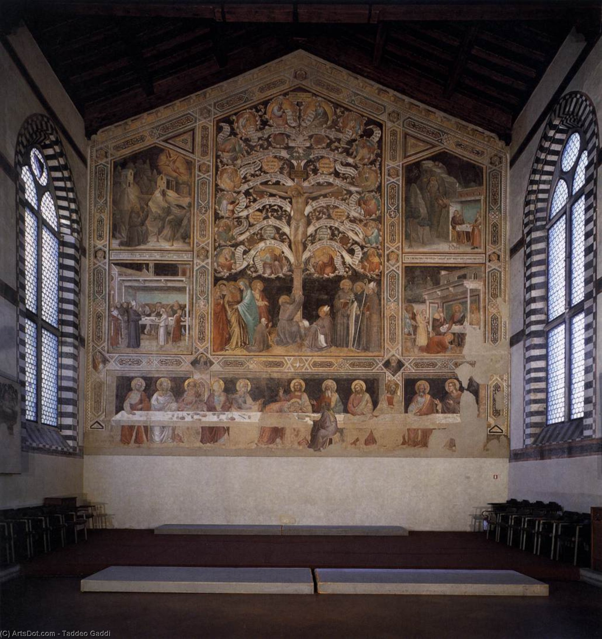 Wikioo.org - The Encyclopedia of Fine Arts - Painting, Artwork by Taddeo Gaddi - Santa Croce - Last Supper, Tree of Life and Four Miracle Scenes