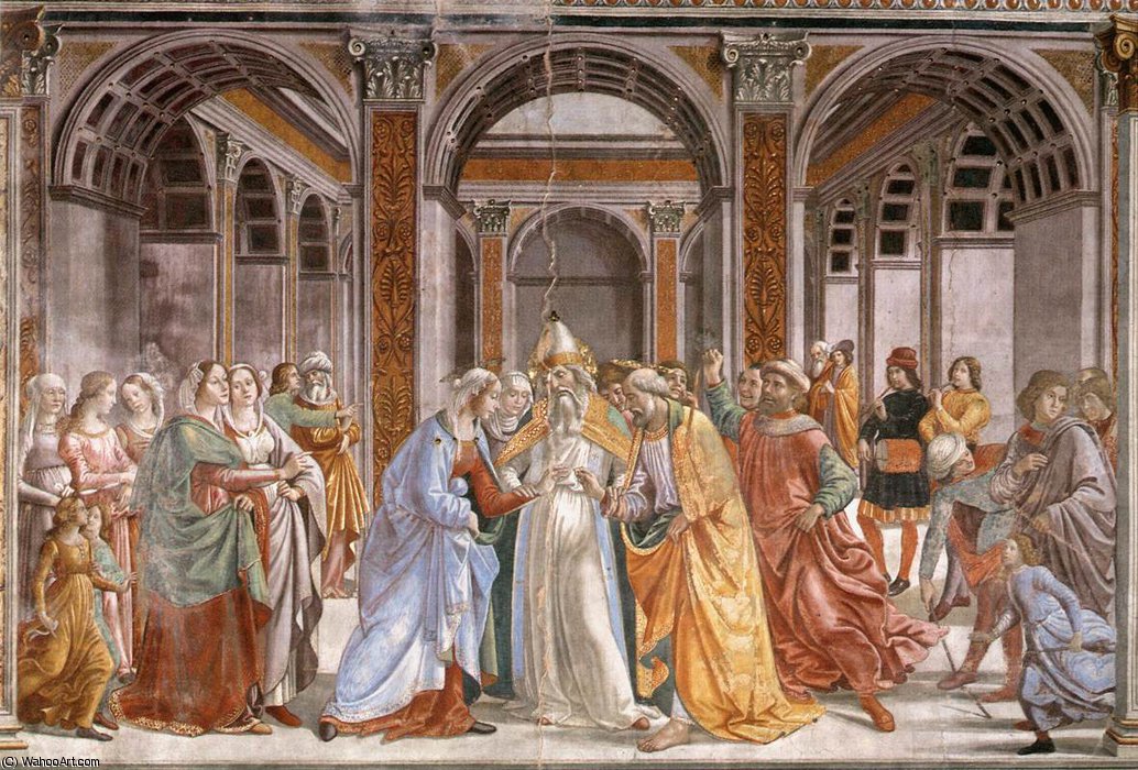 Wikioo.org - The Encyclopedia of Fine Arts - Painting, Artwork by Domenico Ghirlandaio - 1.leftt wall - Marriage of Mary