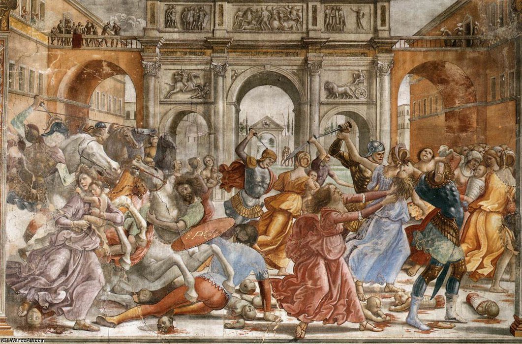 Wikoo.org - موسوعة الفنون الجميلة - اللوحة، العمل الفني Domenico Ghirlandaio - 1.leftt wall - Slaughter of the Innocents