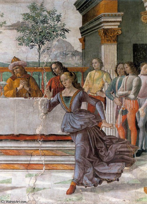 Wikioo.org – L'Enciclopedia delle Belle Arti - Pittura, Opere di Domenico Ghirlandaio - 2  a destra  parete  -   Banchetto di Erode  particolare