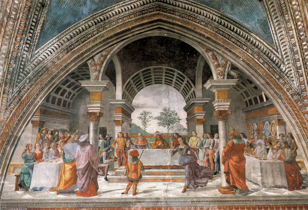 Wikioo.org – L'Encyclopédie des Beaux Arts - Peinture, Oeuvre de Domenico Ghirlandaio - 2  droit  mur  -   Banquet d Hérode