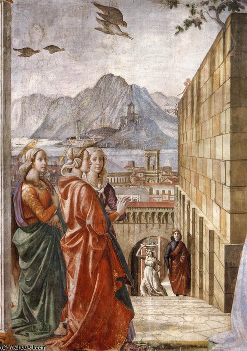 Wikioo.org - The Encyclopedia of Fine Arts - Painting, Artwork by Domenico Ghirlandaio - 2.right wall - Visitation (detail)2