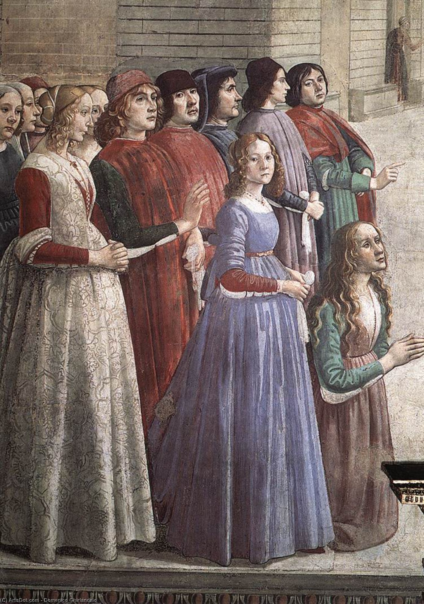 Wikioo.org – L'Encyclopédie des Beaux Arts - Peinture, Oeuvre de Domenico Ghirlandaio - fresques -   Résurrection  de  au  garçon  détail  3