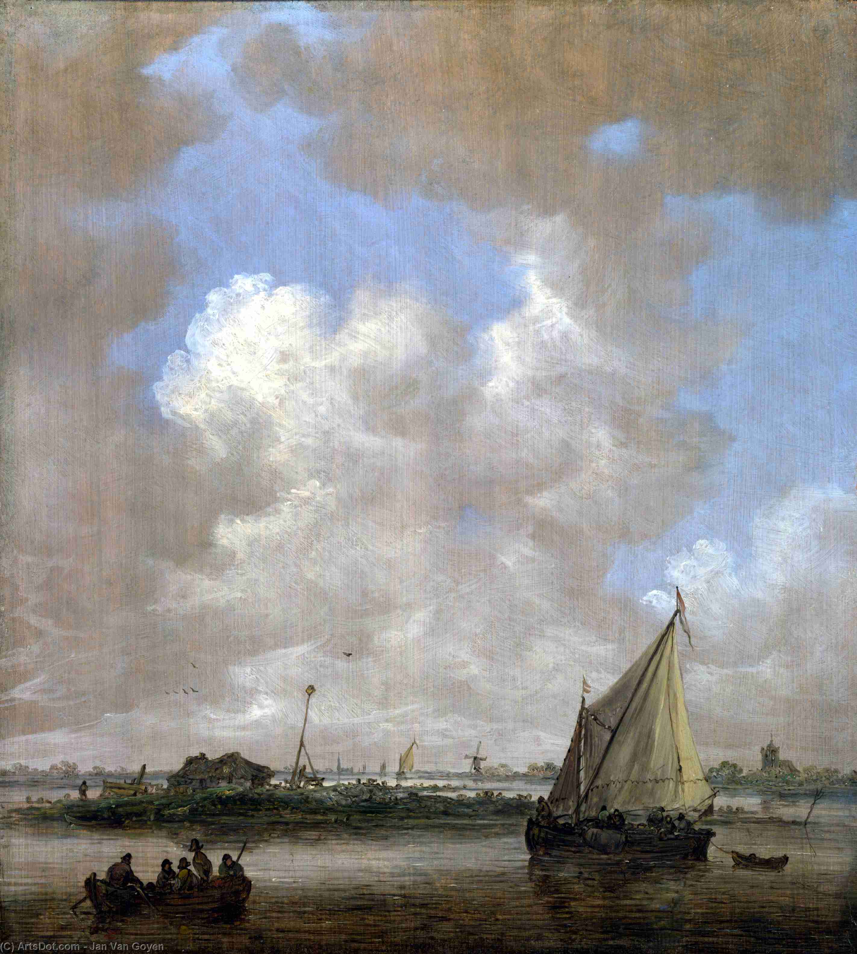 Wikioo.org - The Encyclopedia of Fine Arts - Painting, Artwork by Jan Van Goyen - A River Scene, with a Hut on an Island