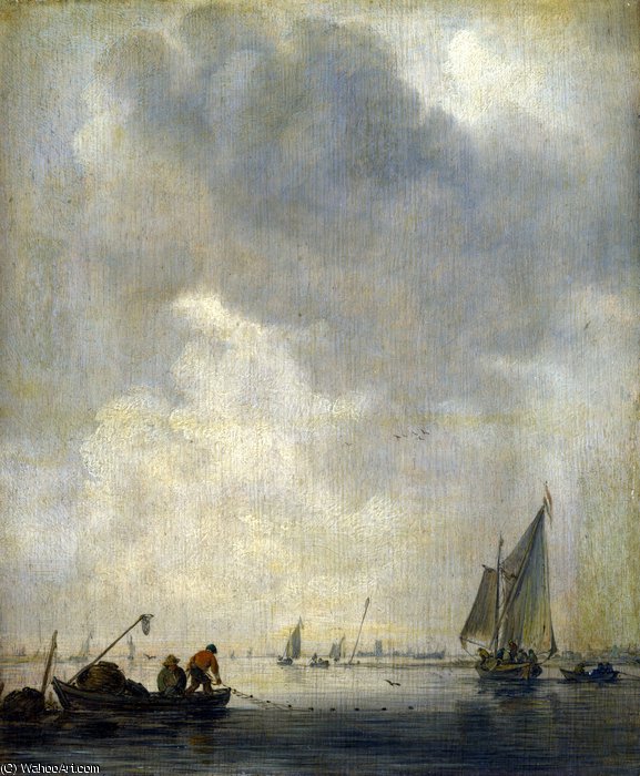 WikiOO.org - دایره المعارف هنرهای زیبا - نقاشی، آثار هنری Jan Van Goyen - A River Scene, with Fishermen laying a Net