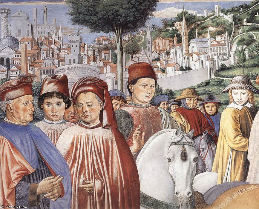 Wikioo.org - สารานุกรมวิจิตรศิลป์ - จิตรกรรม Benozzo Gozzoli - St Augustine Departing for Milan (detail)