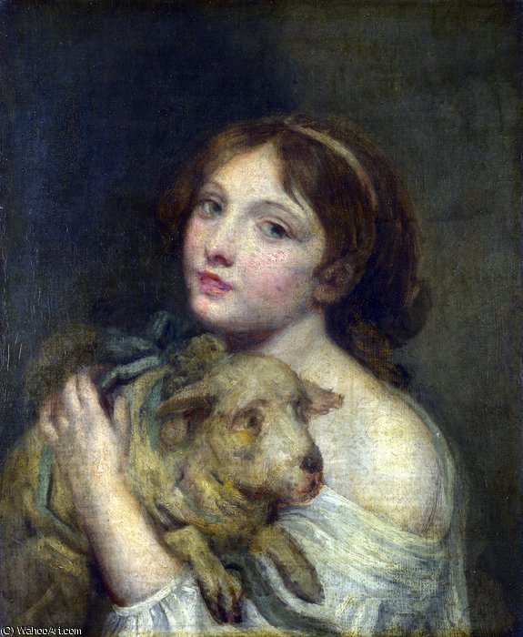 Wikioo.org - Bách khoa toàn thư về mỹ thuật - Vẽ tranh, Tác phẩm nghệ thuật Jean-Baptiste Greuze - A Girl with a Lamb