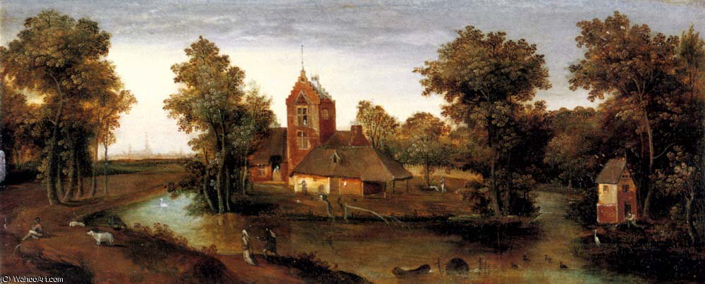 WikiOO.org - אנציקלופדיה לאמנויות יפות - ציור, יצירות אמנות Abel Grimmer - A moated tower with farmhouses