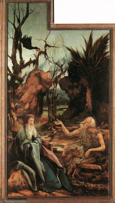 WikiOO.org - Encyclopedia of Fine Arts - Schilderen, Artwork Matthias Grünewald - Sts Paul and Antony in the Desert