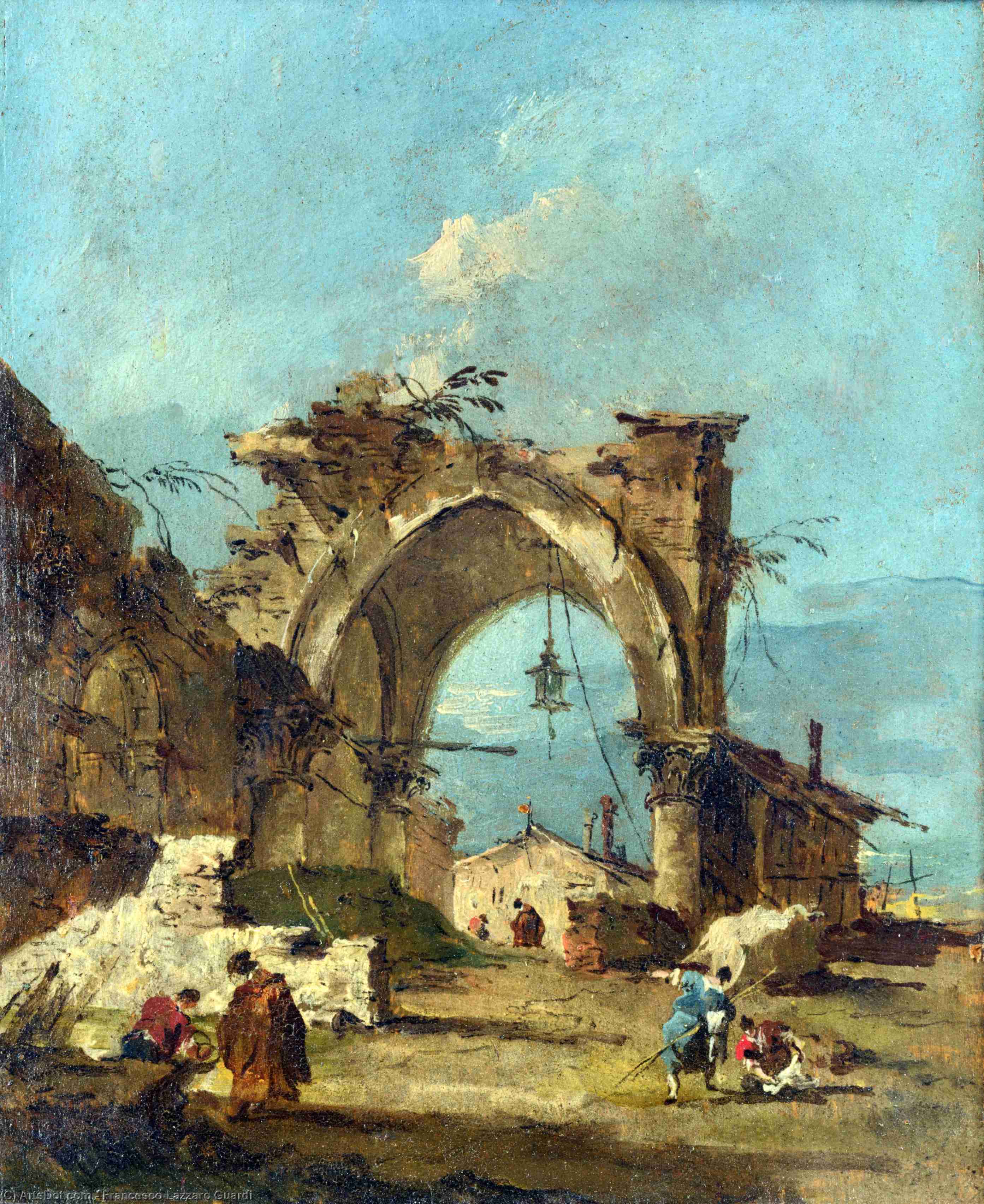 WikiOO.org - Encyclopedia of Fine Arts - Maleri, Artwork Francesco Lazzaro Guardi - A Caprice with a Ruined Arch
