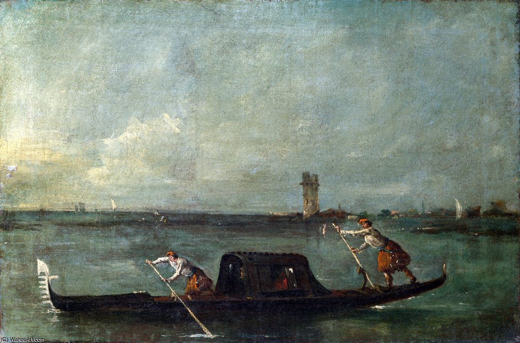 Wikioo.org - The Encyclopedia of Fine Arts - Painting, Artwork by Francesco Lazzaro Guardi - A Gondola on the Lagoon near Mestre