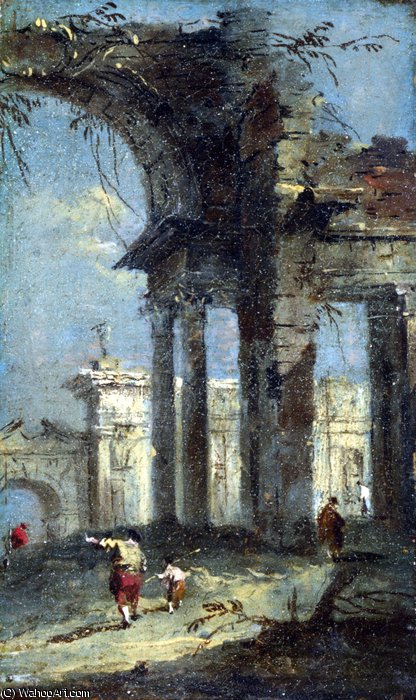 Wikioo.org – L'Enciclopedia delle Belle Arti - Pittura, Opere di Francesco Lazzaro Guardi - Caprice Vista con rovine