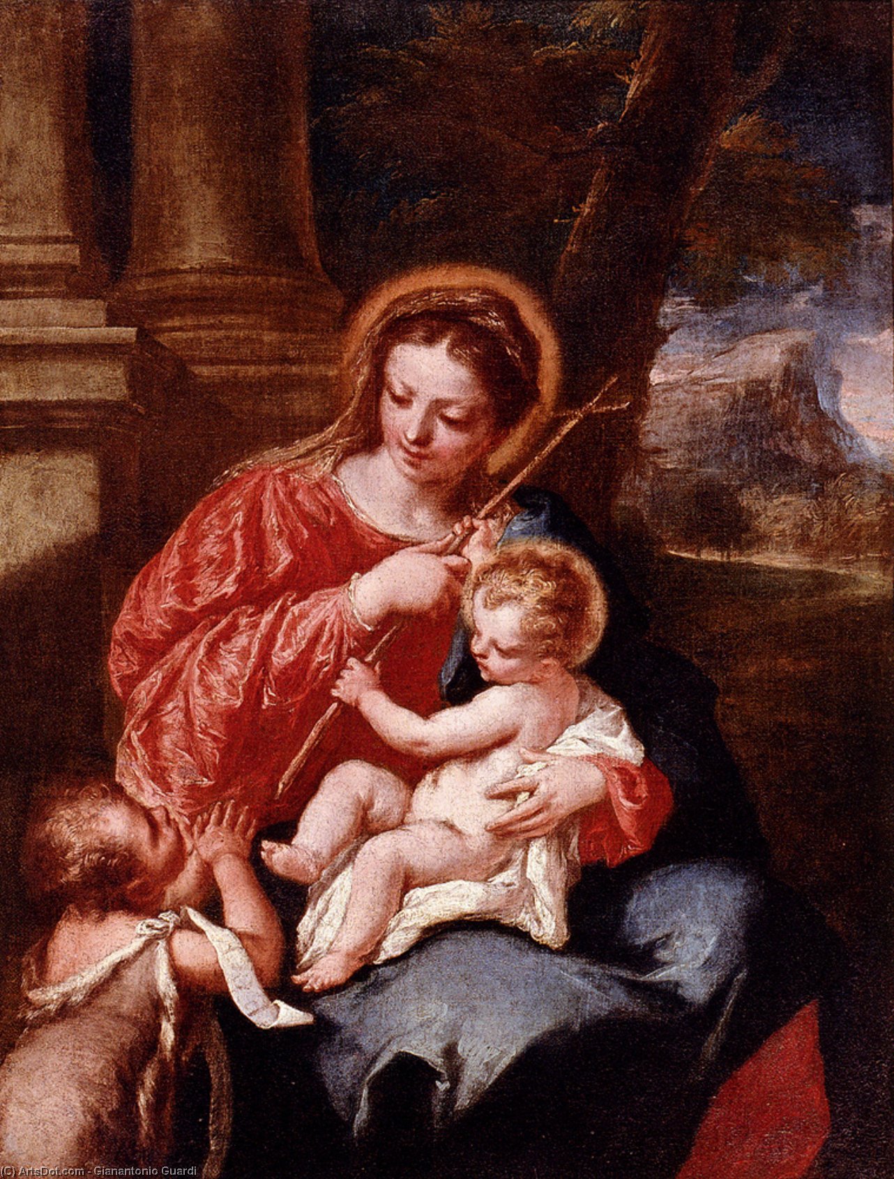 Wikioo.org - The Encyclopedia of Fine Arts - Painting, Artwork by Gianantonio Guardi - Madonna and Child with Sain John the Baptist