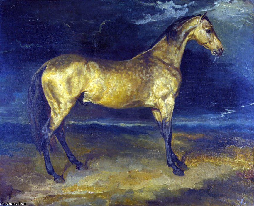 WikiOO.org - Энциклопедия изобразительного искусства - Живопись, Картины  Jean-Louis André Théodore Géricault - лошадь Испуганный  около  Молниеносный