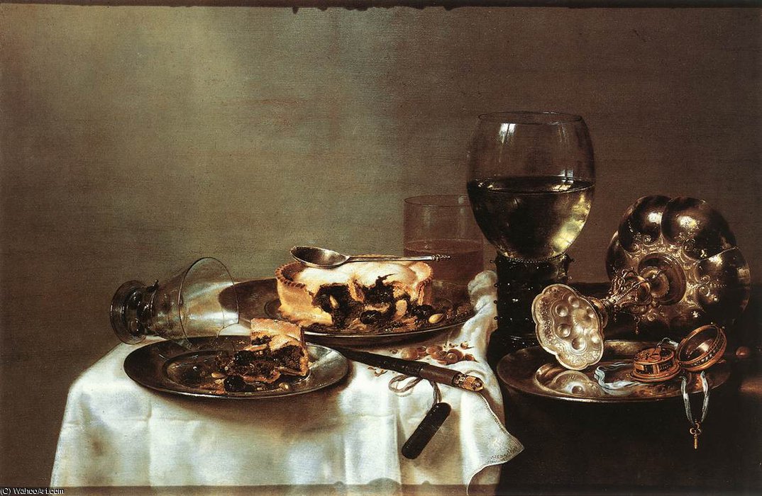 WikiOO.org - 百科事典 - 絵画、アートワーク Willem Claesz Heda - ブラックベリーのパイと朝食のテーブル